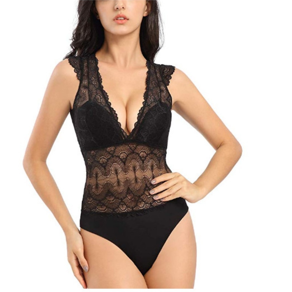 V-Neck Lace One Piece Bodysuit Teddy Lingerie